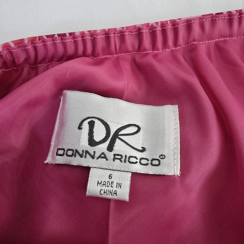 Donna Ricco 2pc Skirt Set Size 6 Pink Animal Pebble Print Short Sleeve Ruffle